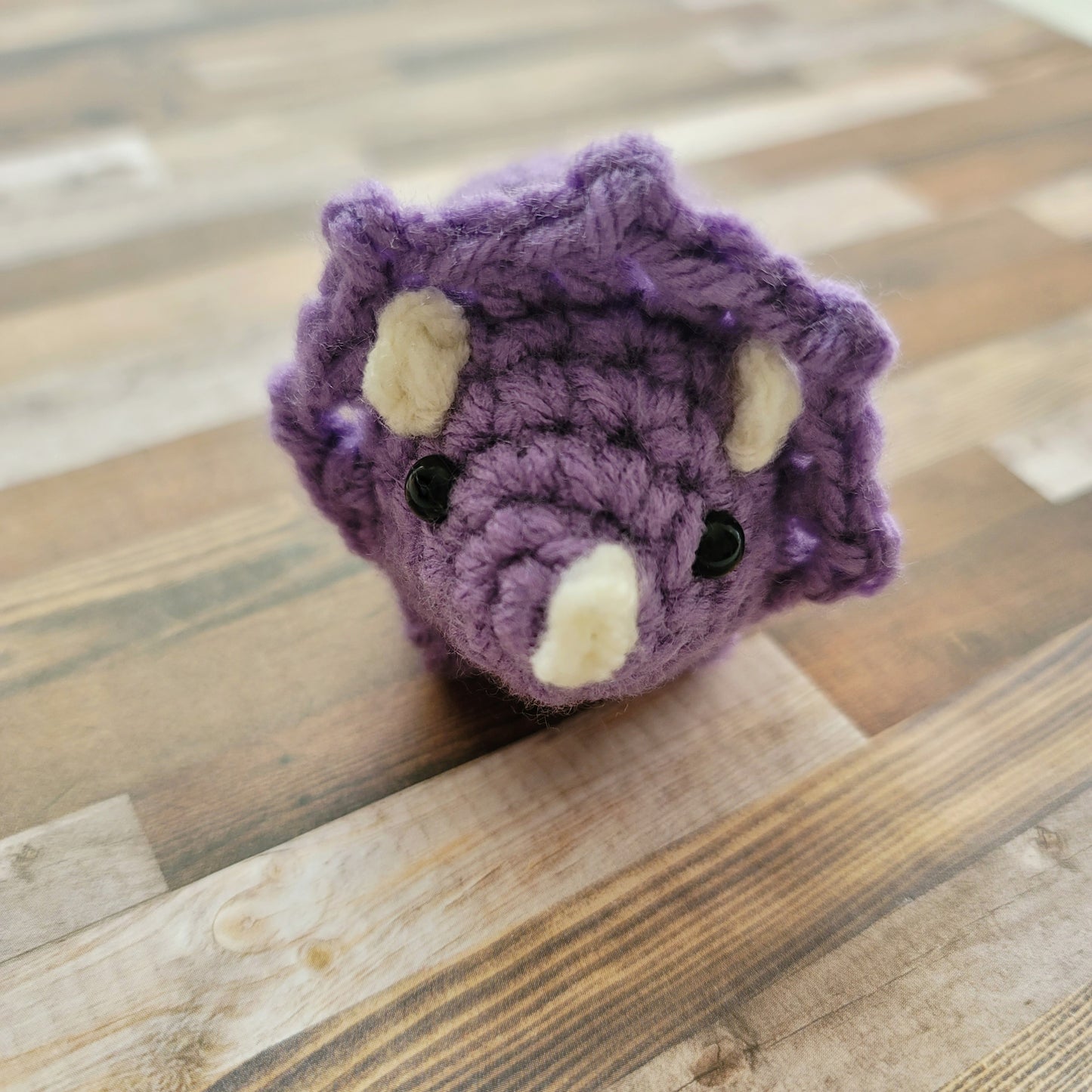 Crochet Triceratops Keychain